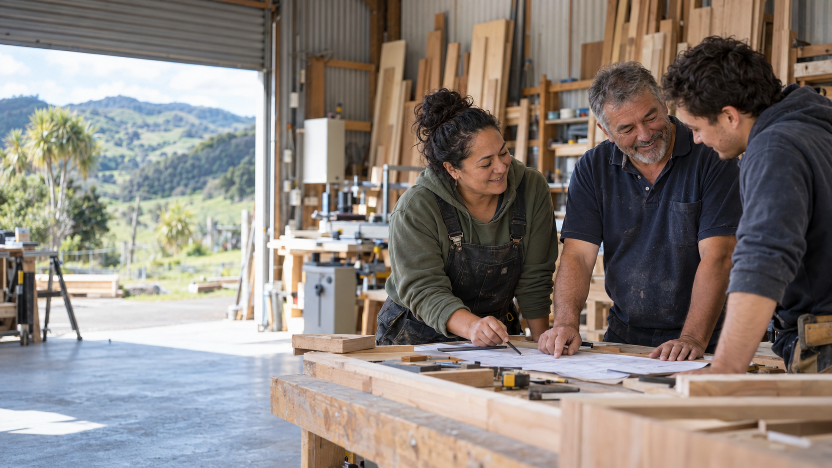 New Zealand joinery team planning a project together